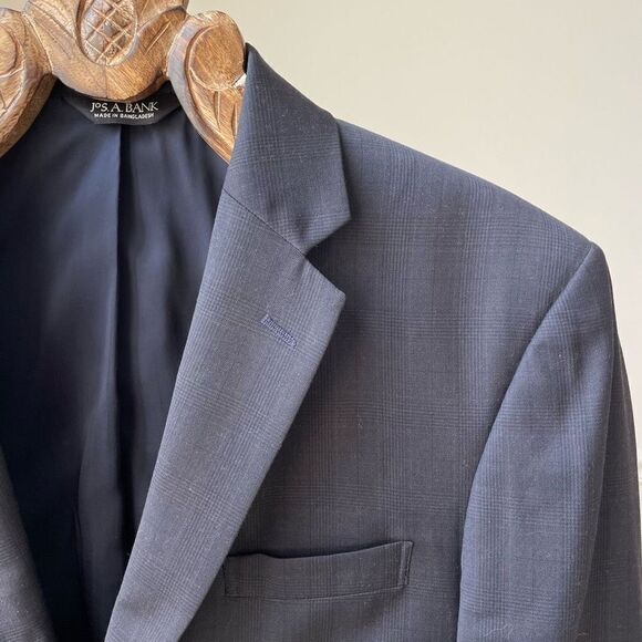 Jos A Bank Navy Blue Plaid Sportcoat Blazer 42R - Picture 2 of 10